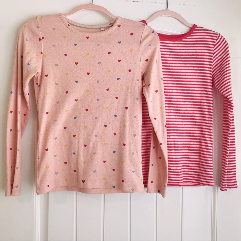 Mini Boden Girl’s Light & Hot Pink Heart & Stripe Long Sleeve Tees GUC Sz 13-14